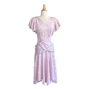 Vintage 80s All That Jazz Powder Pink Party Dress Flutter Sleeves Bow Back